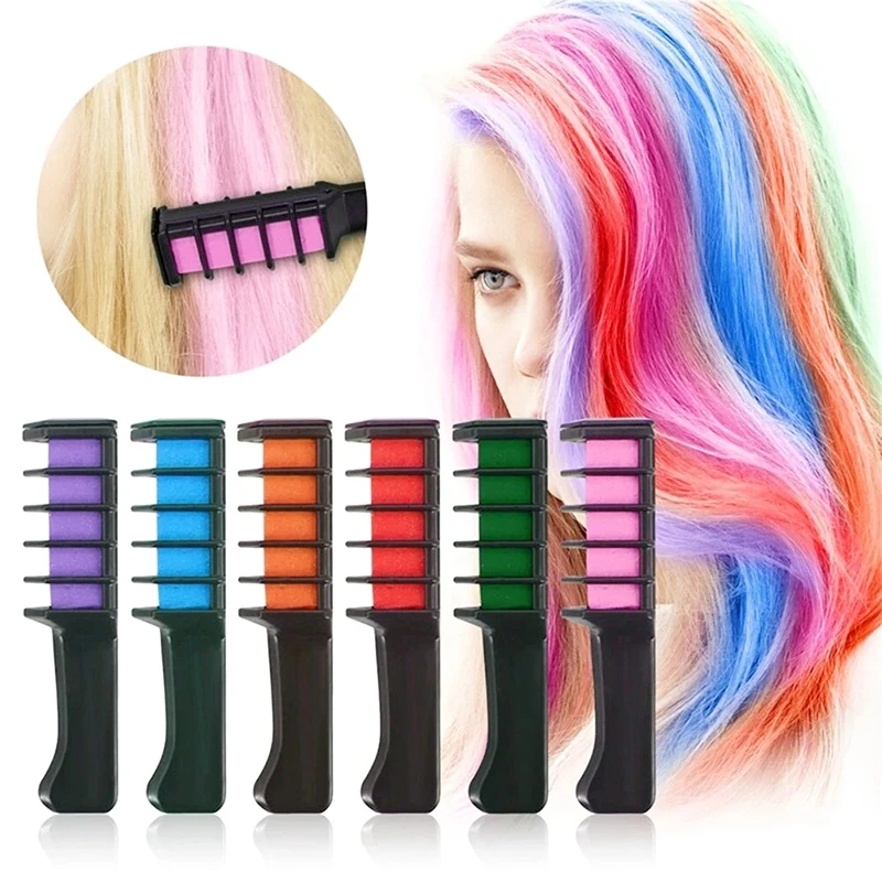 Washable Hair Chalk Comb Set for Girls – Temporary Hair Coloring Kit with 6 Vibrant Colors for Kids, Teens & Adults Ages 8+